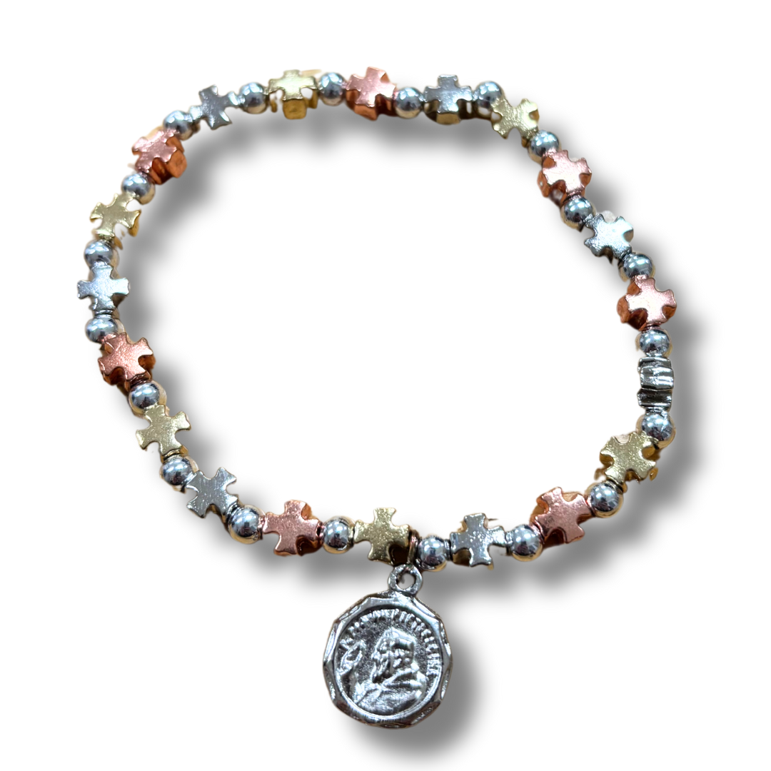 Padre Pio Medal Cross Bracelet