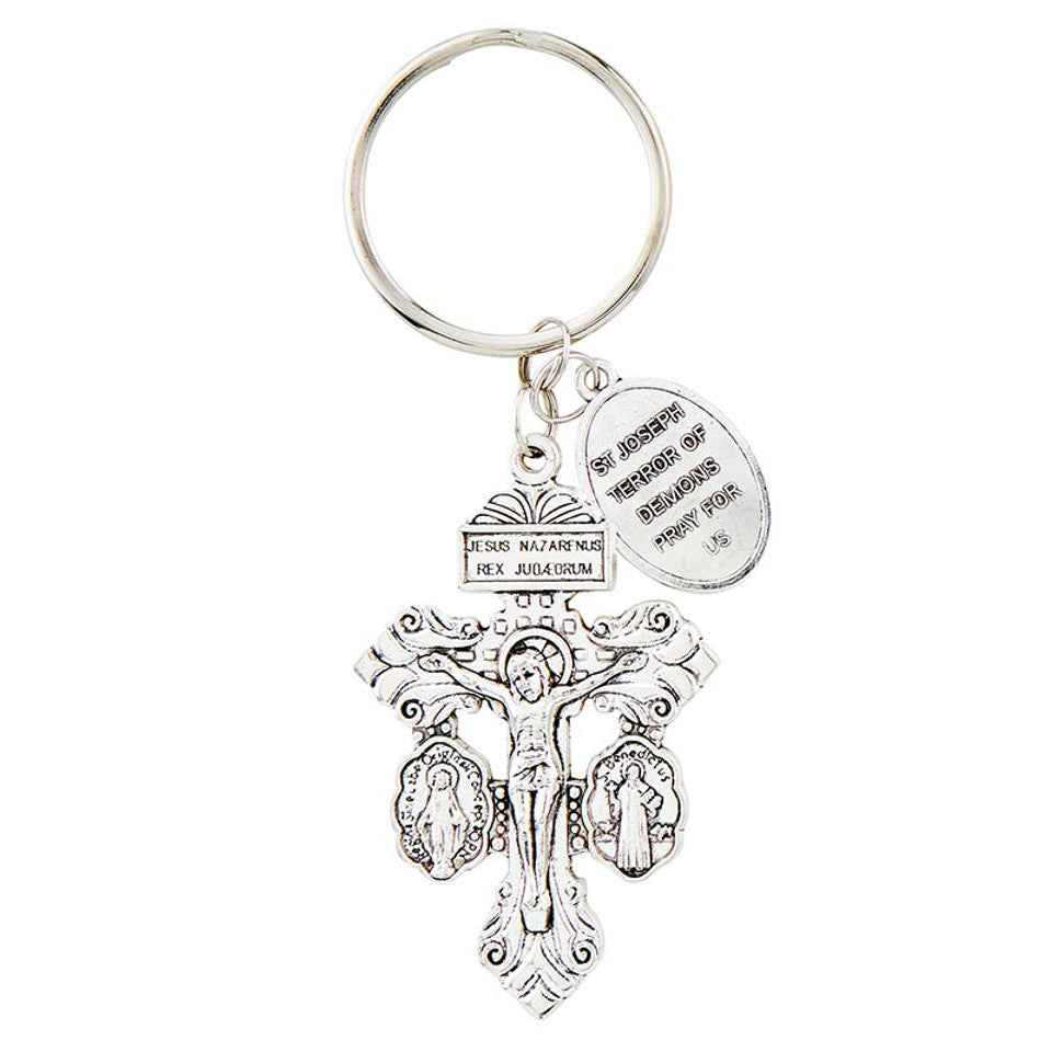 Pardon Crucifix Keychain with St. Joseph, Terror of Demons, Medal