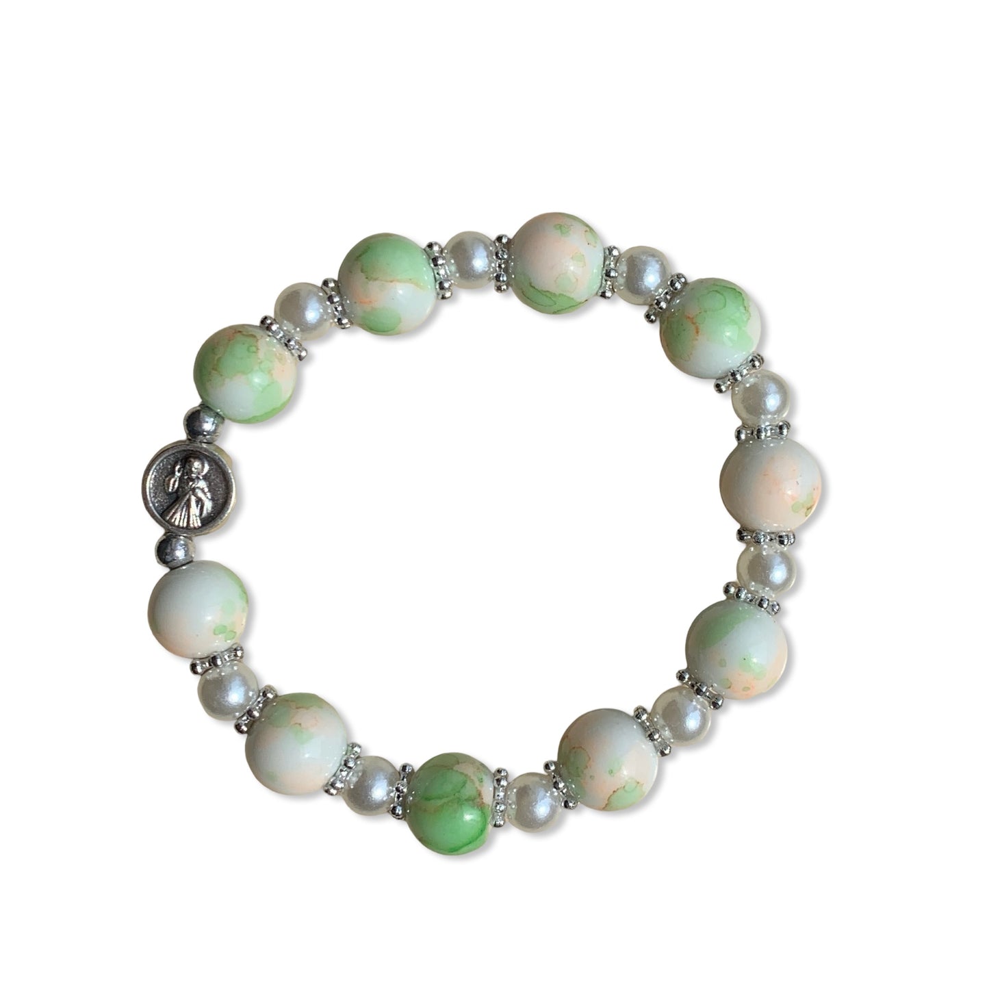 Large Marble Bead Queen of Peace Decade Rosary Bracelet