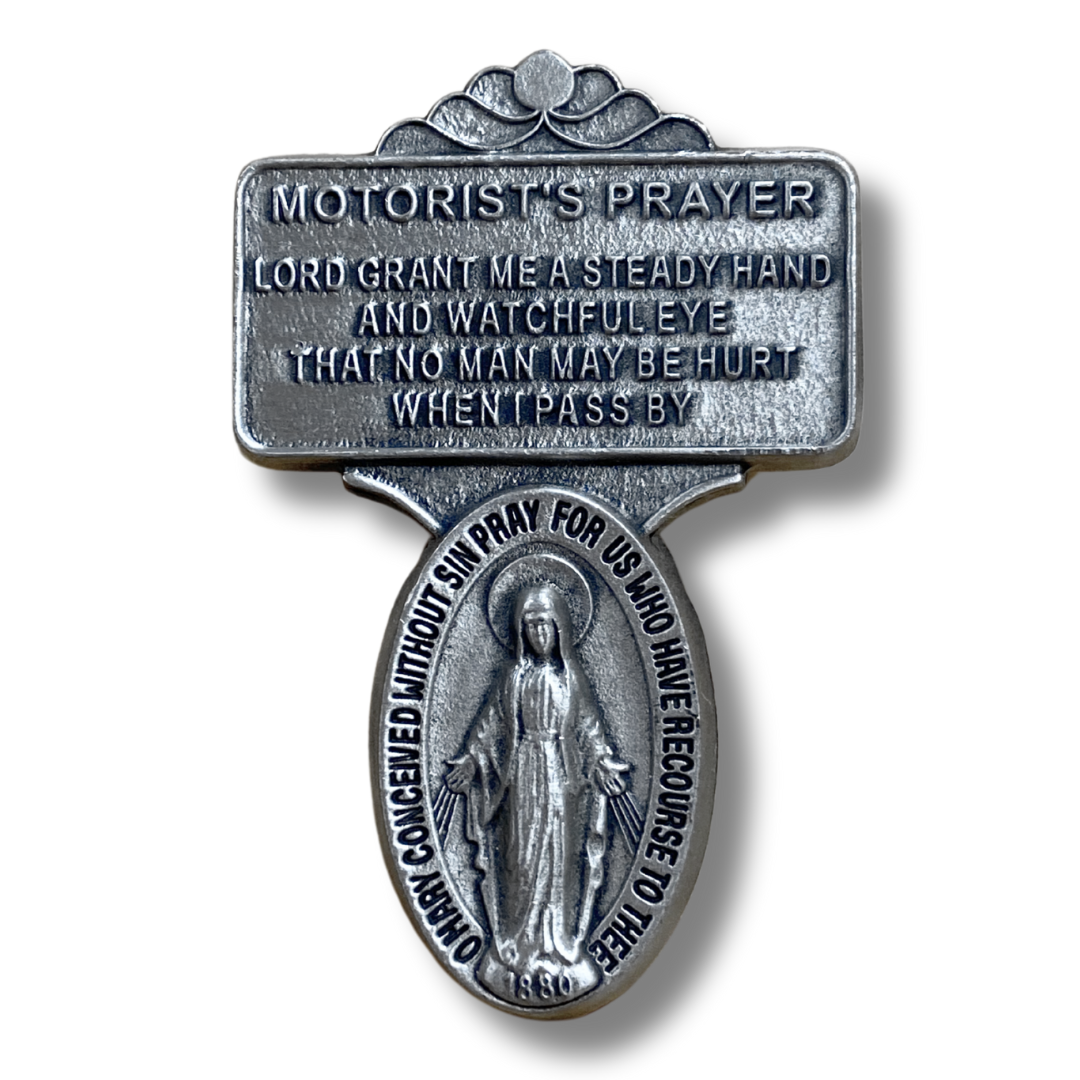 Pewter Miraculous Medal Car Visor Clip