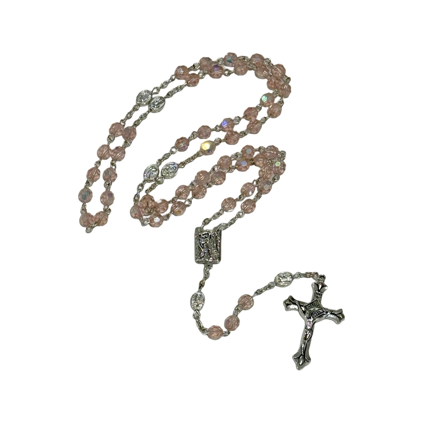 Crystal Lourdes Rosary with Fleur de Lis Crucifix