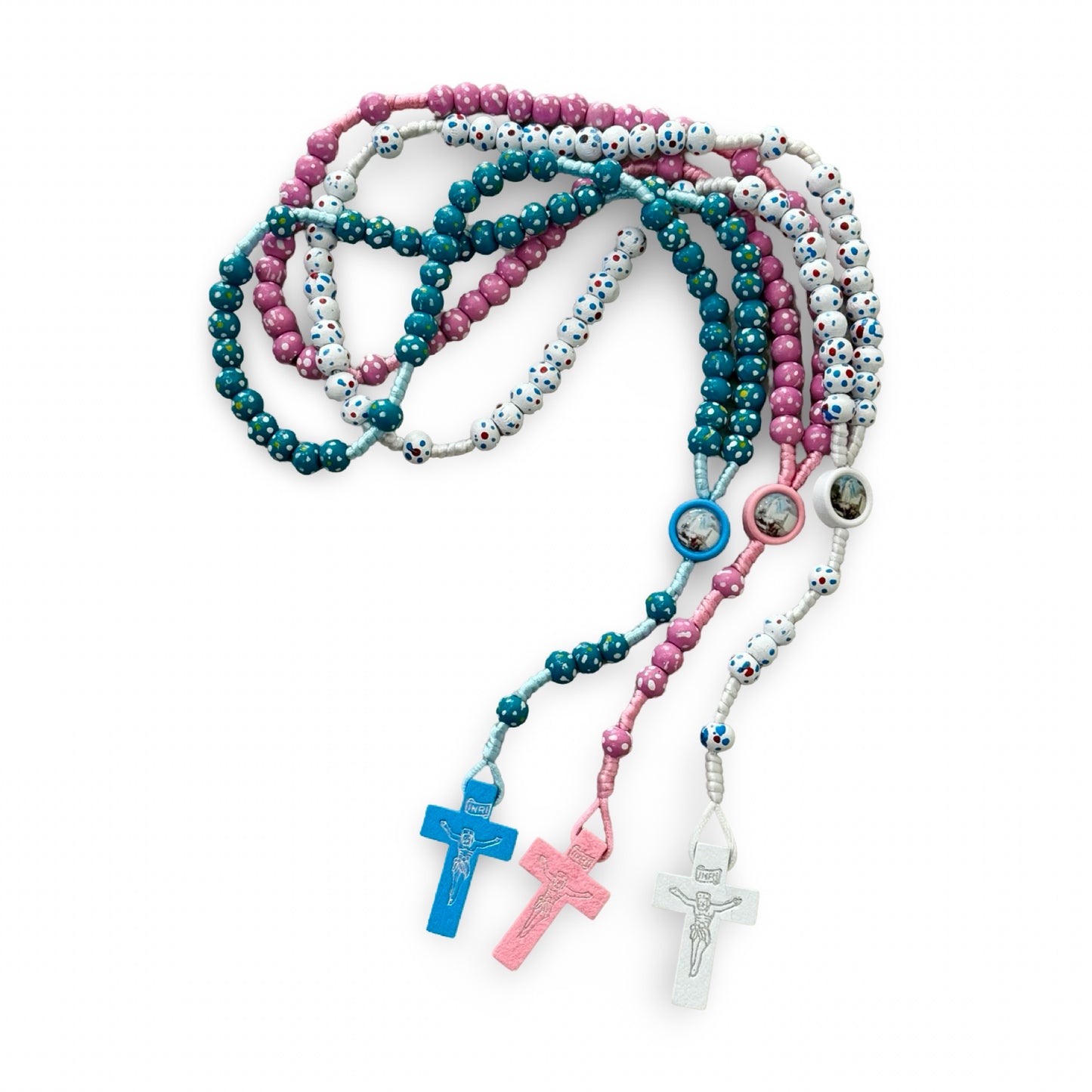 Polka Dot Flower Fatima Children's Rosary Necklace