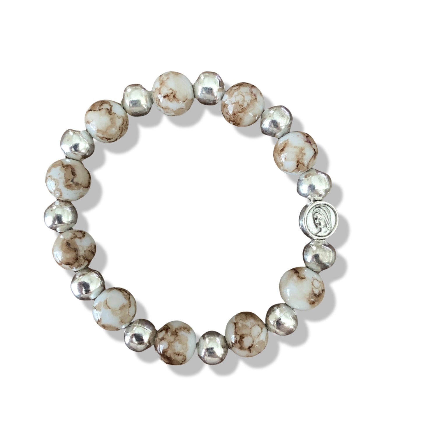 Large Marble Bead Queen of Peace Decade Rosary Bracelet
