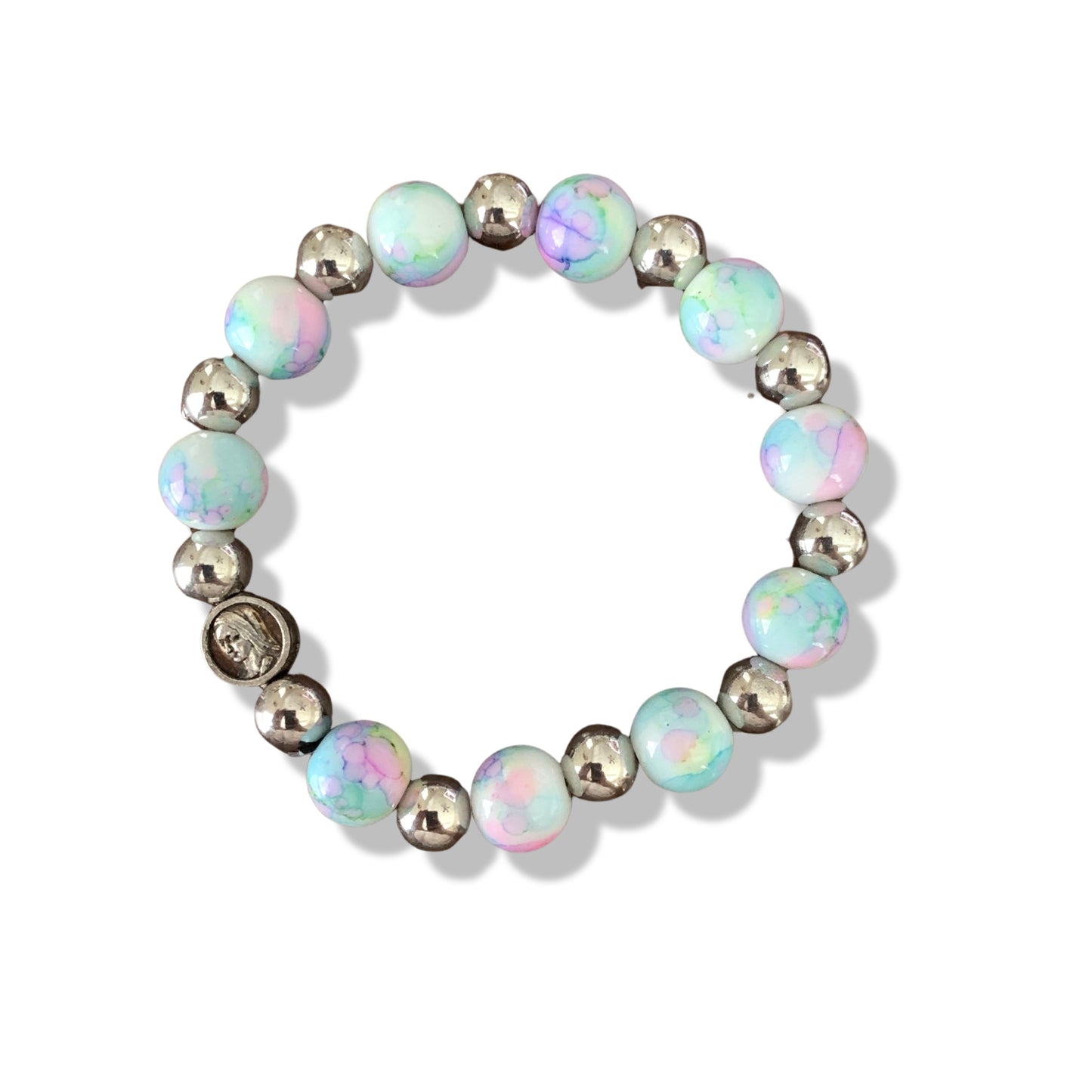 Large Marble Bead Queen of Peace Decade Rosary Bracelet