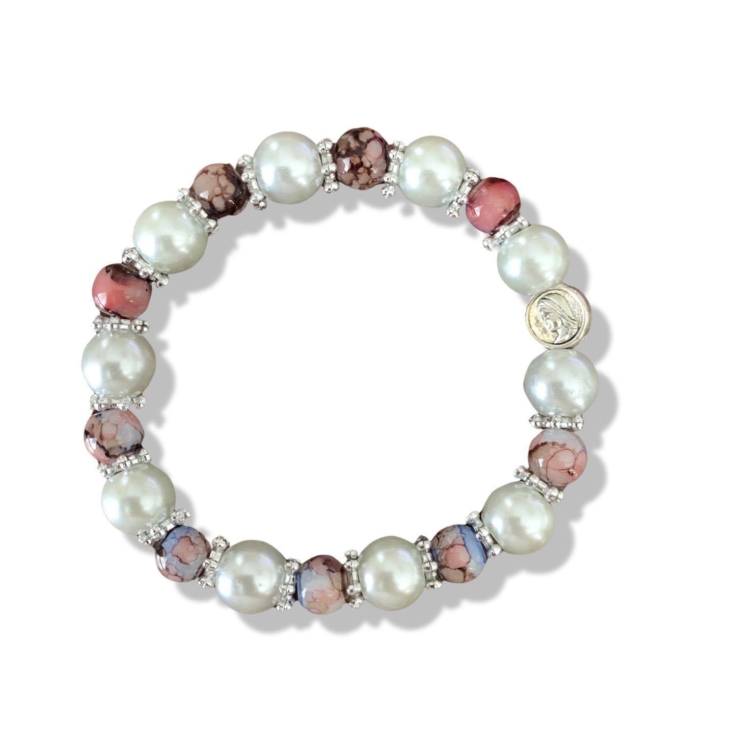 Large Marble Bead Queen of Peace Decade Rosary Bracelet