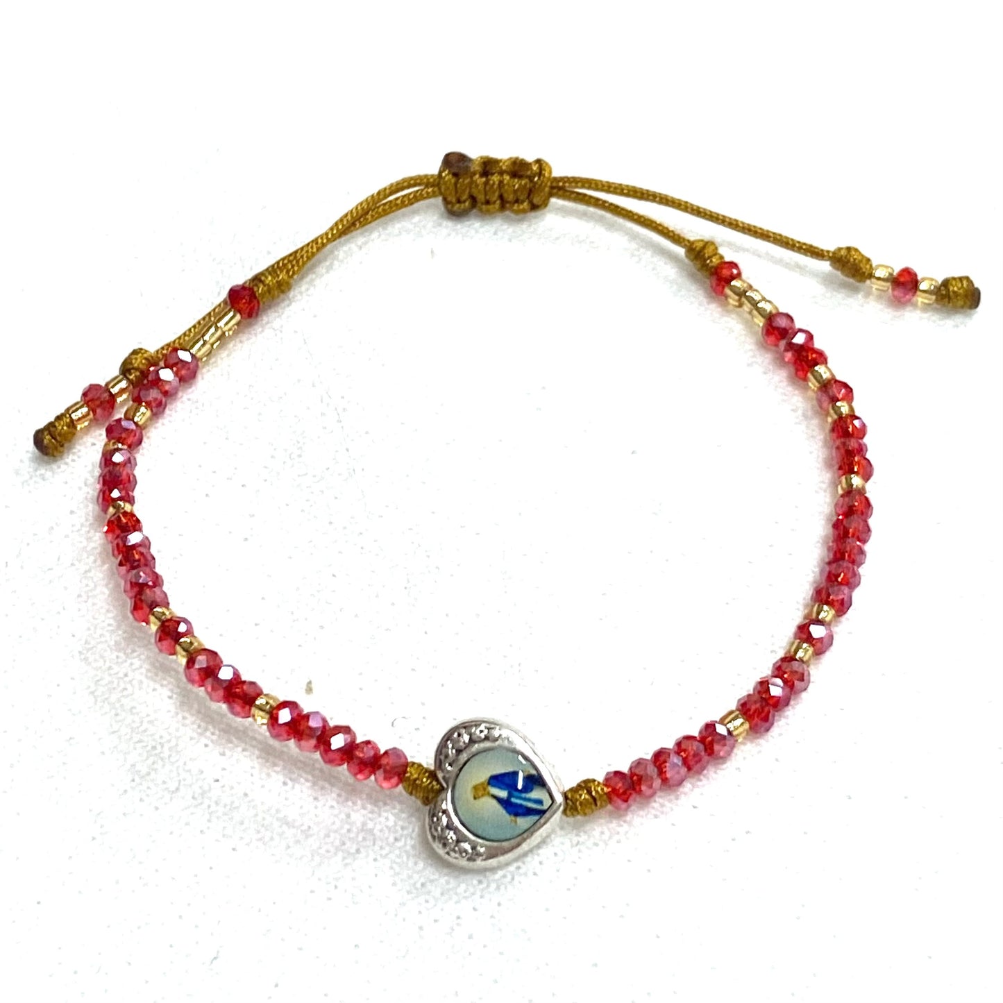 Crystal Bead Adjustable Bracelet with Marian Heart Pendant
