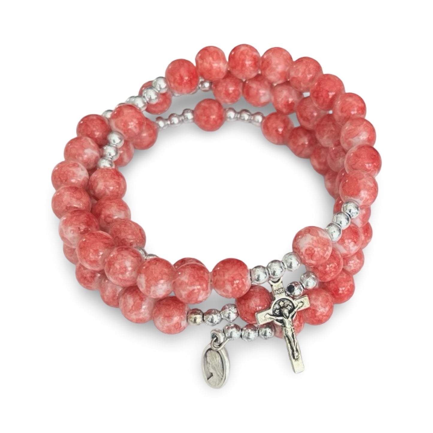Colorful Marble Queen of Peace Wire Wrap Rosary Bracelet