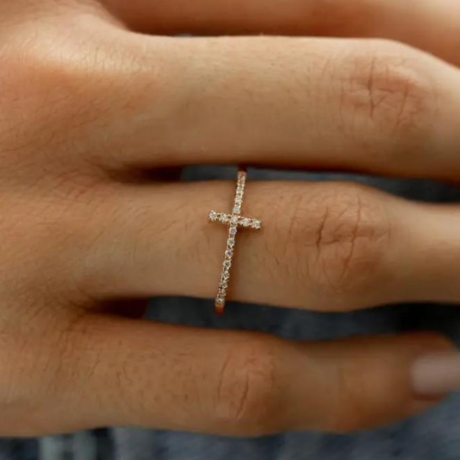 Sterling Silver Jeweled Cross Ring