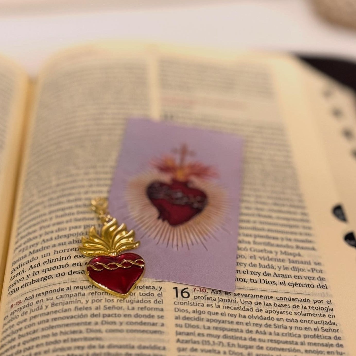 Ruby and Gold Sacred Heart of Jesus Pendant with Holy Card