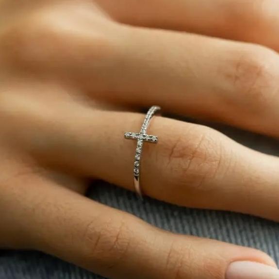 Sterling Silver Jeweled Cross Ring