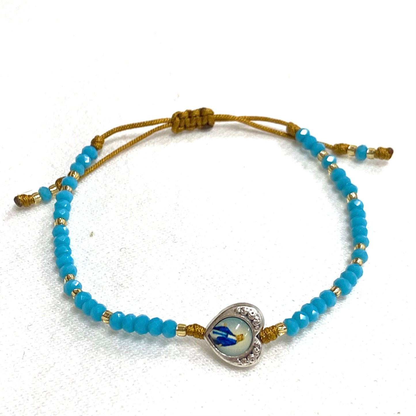 Crystal Bead Adjustable Bracelet with Marian Heart Pendant