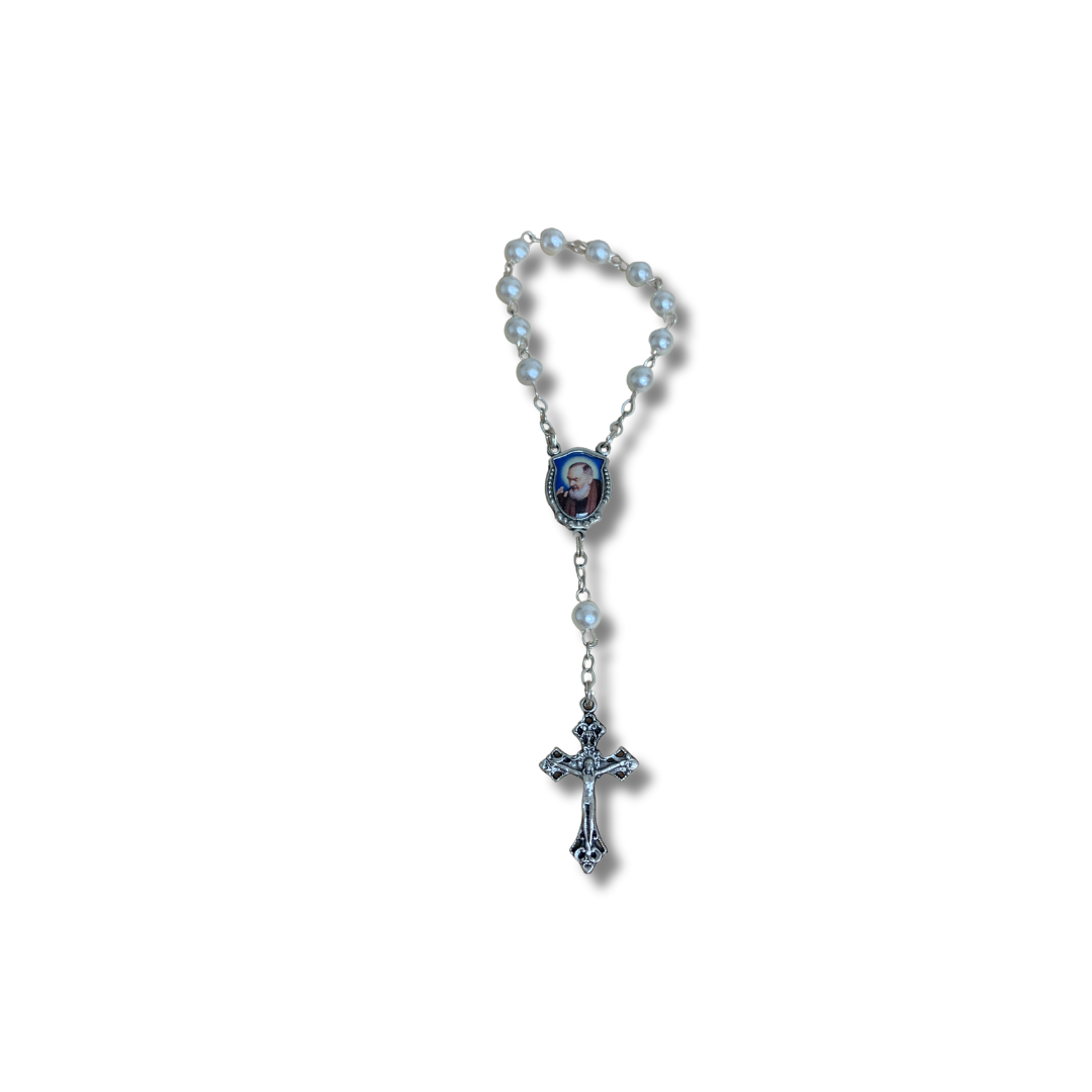 Pearl Padre Pio Decade Rosary with Relic