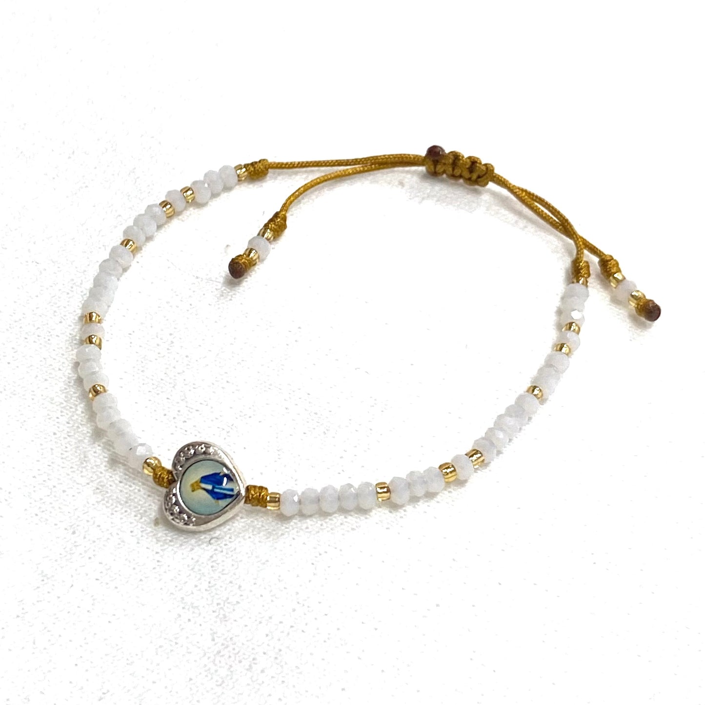 Crystal Bead Adjustable Bracelet with Marian Heart Pendant