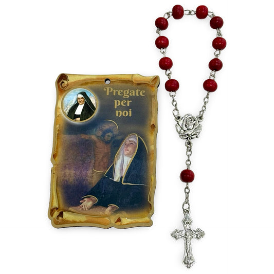 St. Rita Rose Decade Rosary with Plaque and Holy Card