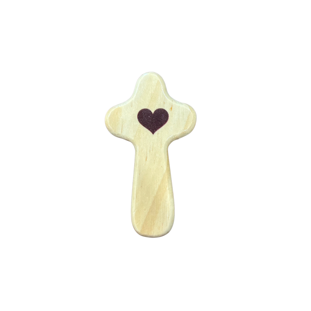 Wooden Heart Cross with Infant Jesus of Prague Holy Card