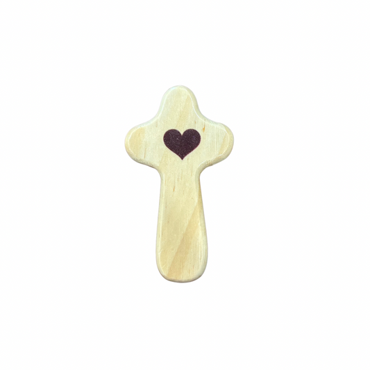 Wooden Heart Cross with Infant Jesus of Prague Holy Card