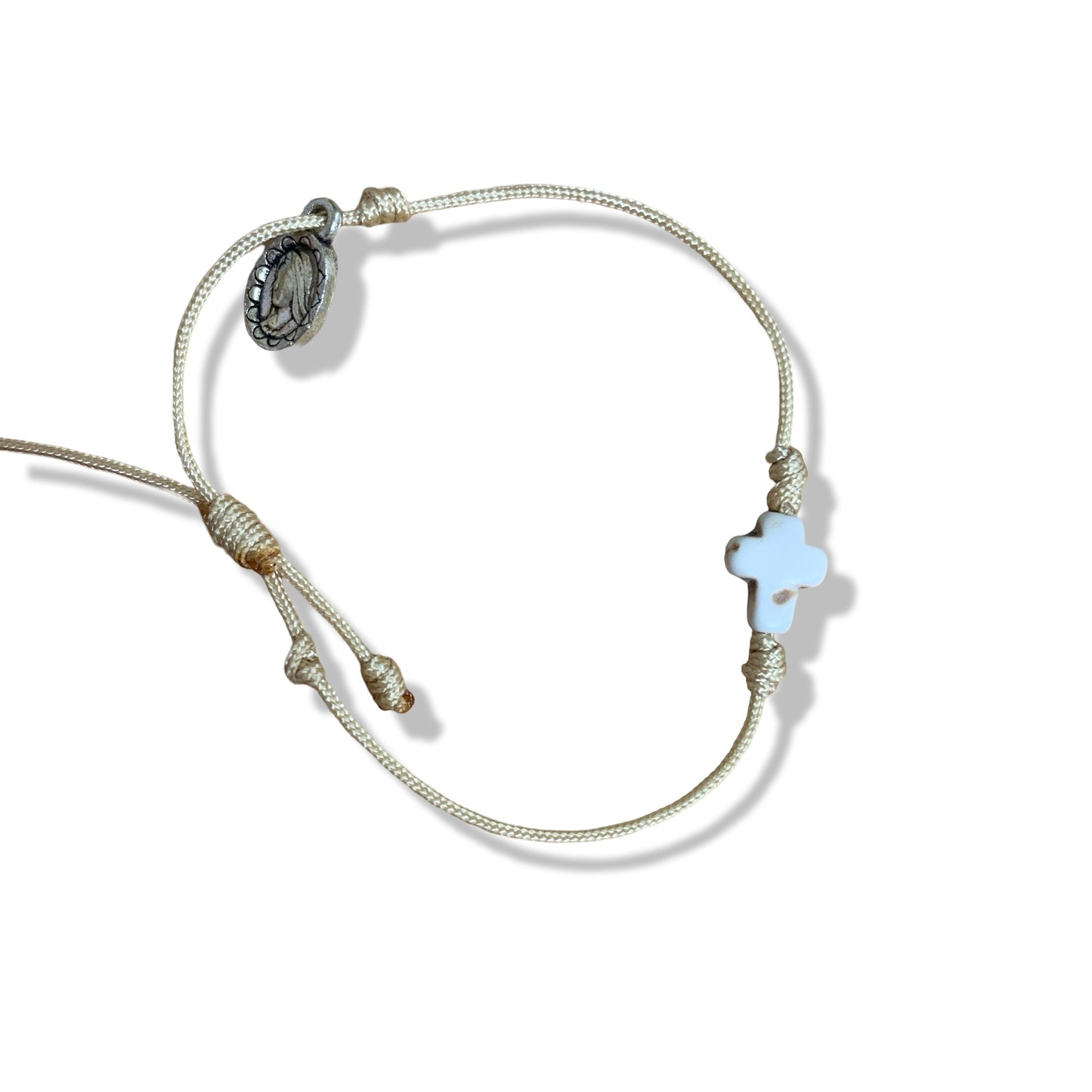 Small Stone Cross with Medal Cord Bracelet