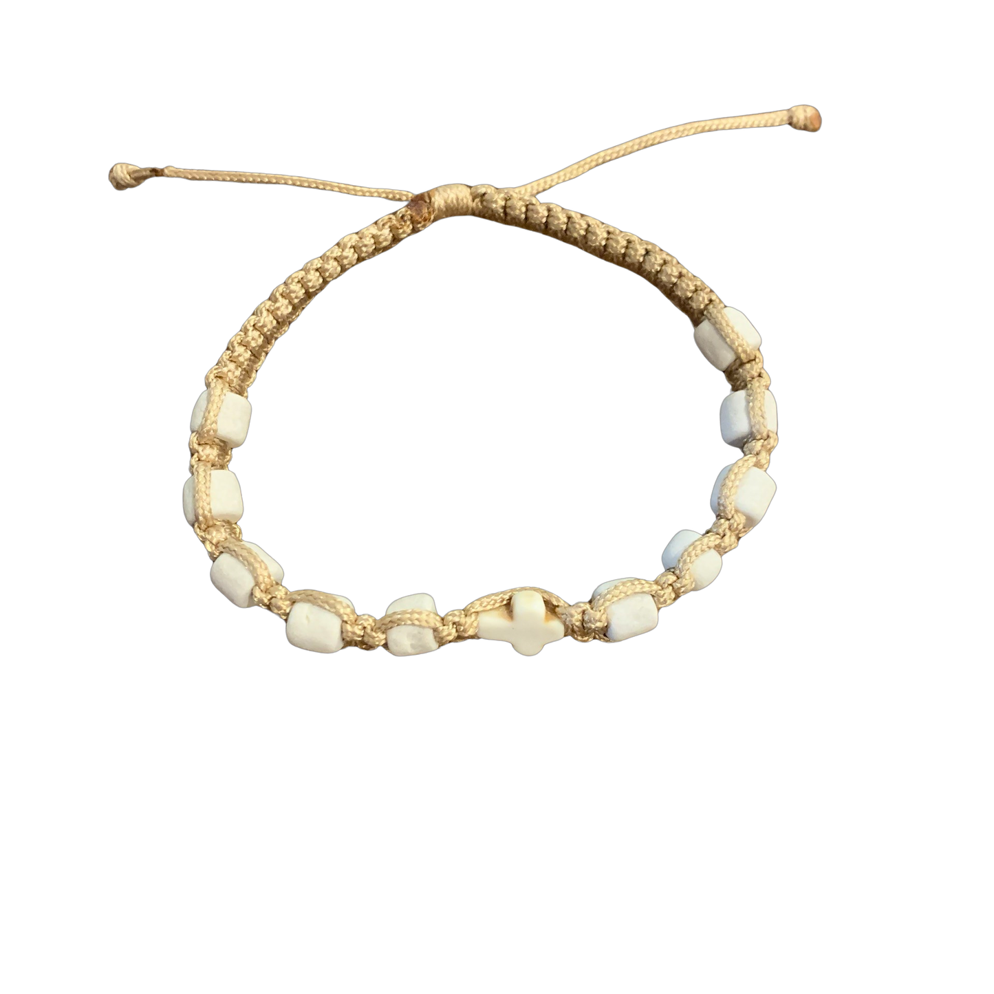 Stone Bead with Stone Cross Decade Rosary Bracelet of Assorted Colors