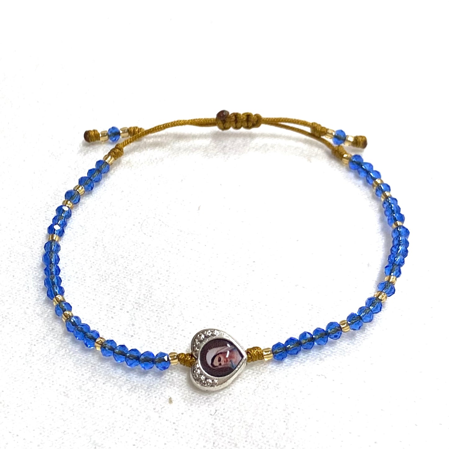 Crystal Bead Adjustable Bracelet with Marian Heart Pendant