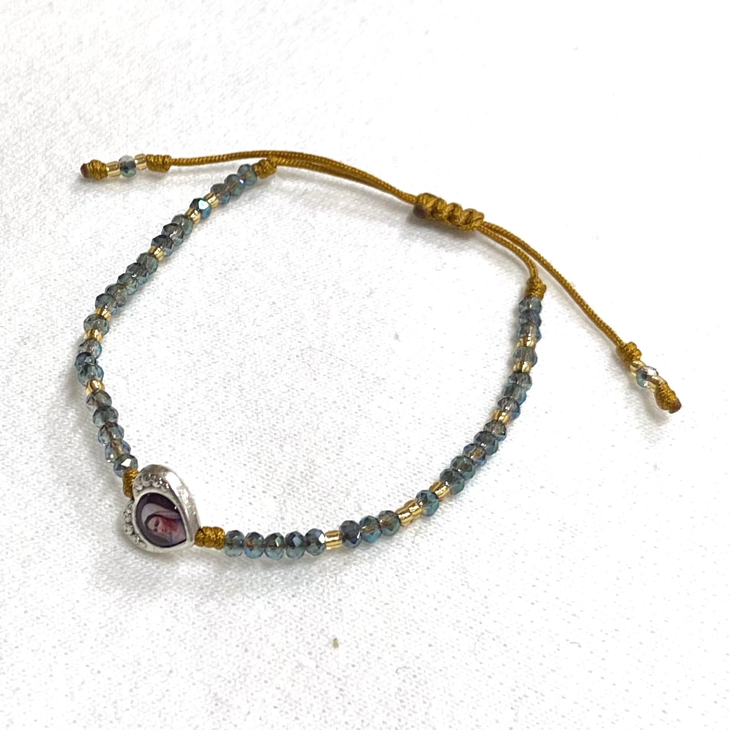 Crystal Bead Adjustable Bracelet with Marian Heart Pendant