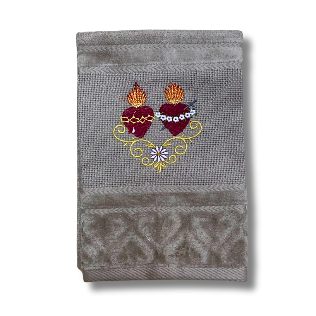 Two Hearts Embroidered Hand Towel by SCTJM