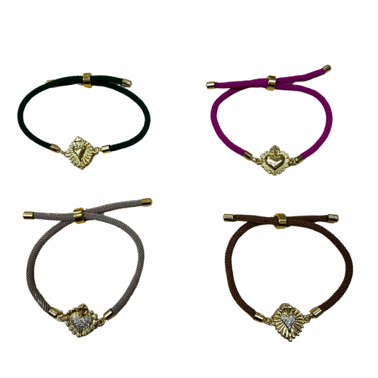 Sacred Heart Rope Bracelet of Assorted Colors