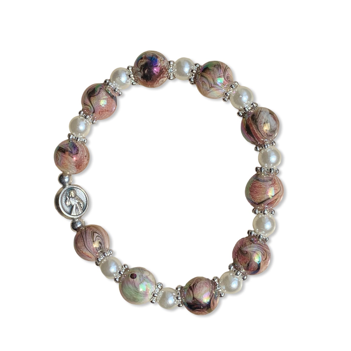 Large Marble Bead Queen of Peace Decade Rosary Bracelet