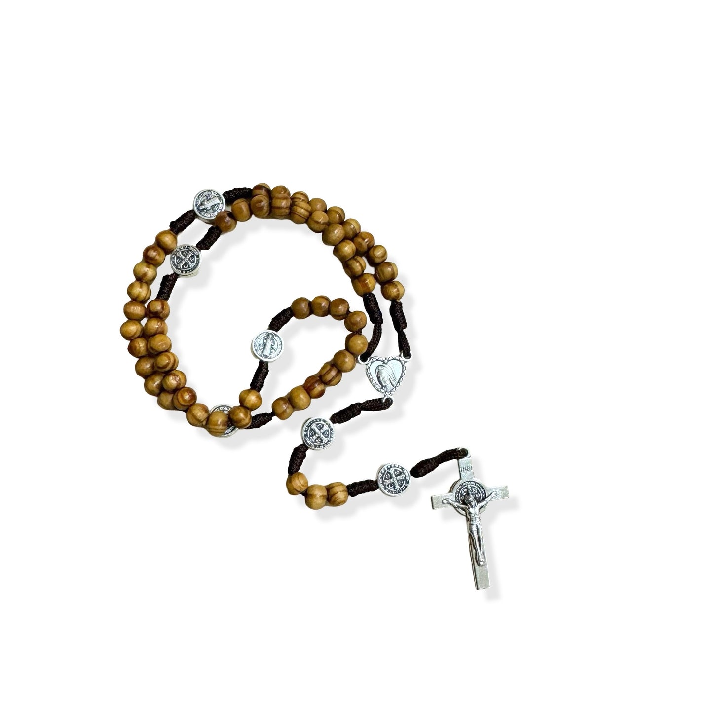 Wooden Beaded St. Benedict Rosary with St. Benedict Medals with Pamphlet