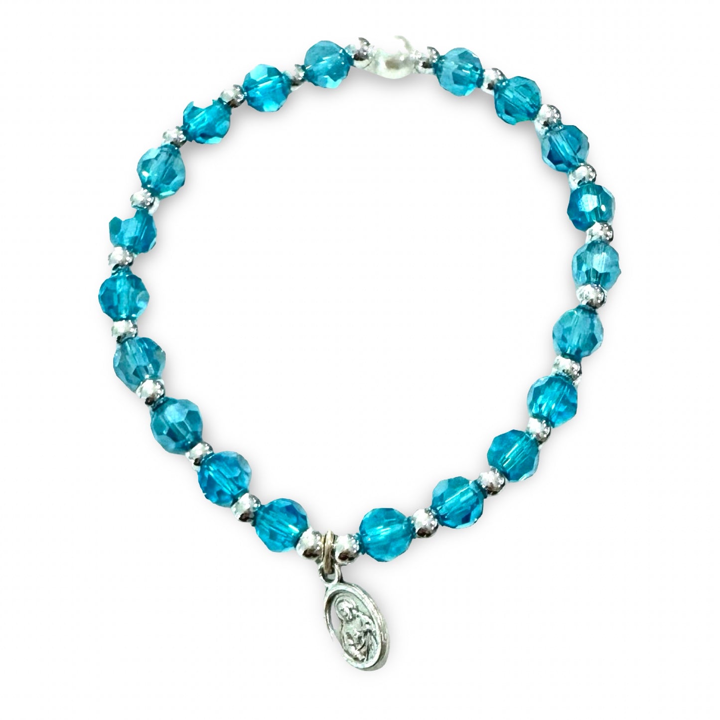 Crystal Bracelet with Fatima Medal and Pearl Accent of Assorted Colors