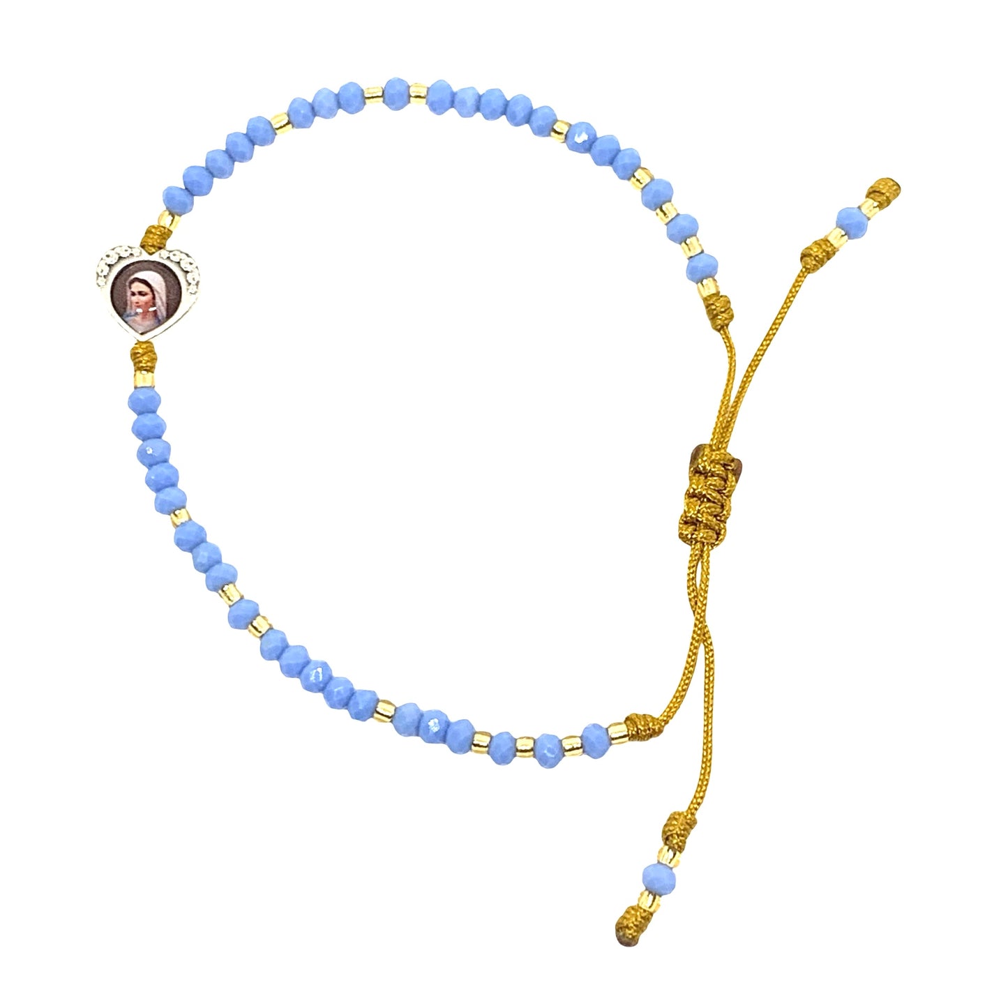Crystal Bead Adjustable Bracelet with Marian Heart Pendant