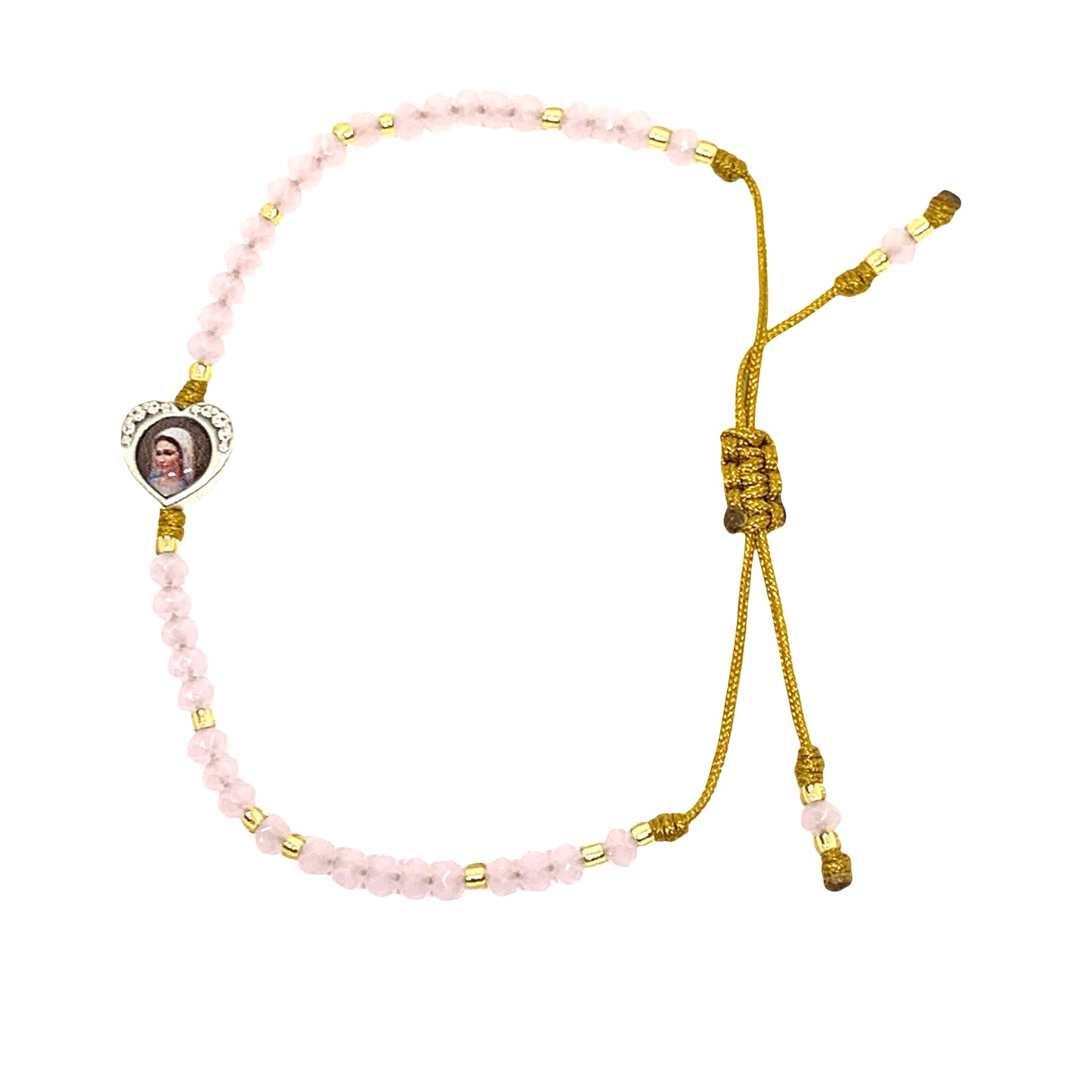 Crystal Bead Adjustable Bracelet with Marian Heart Pendant