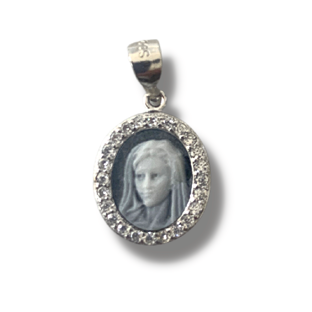 Queen of Peace Cameo Medal with Diamond Border