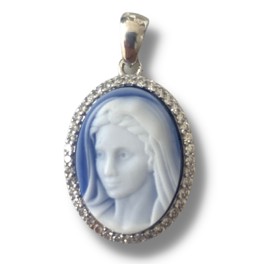 Queen of Peace Cameo Medal with Diamond Border