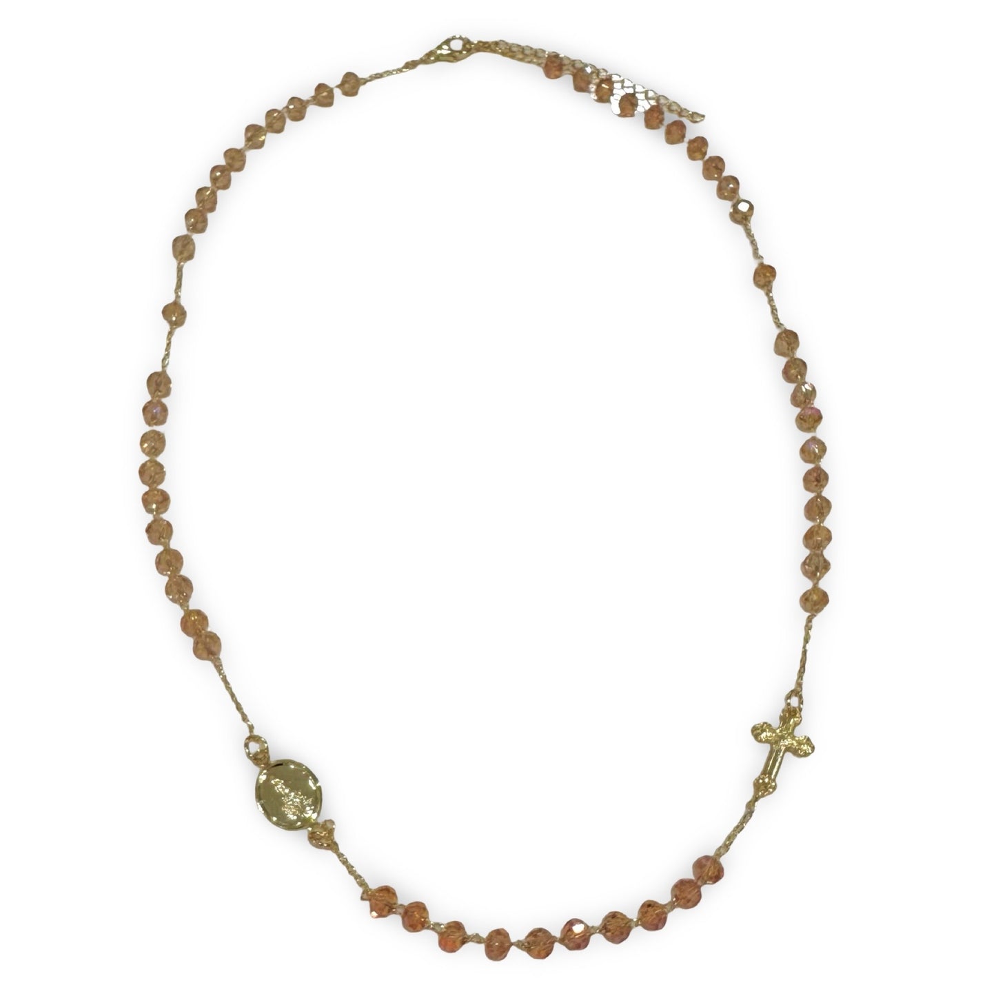 Gold and Crystal Fatima Rosary Necklace