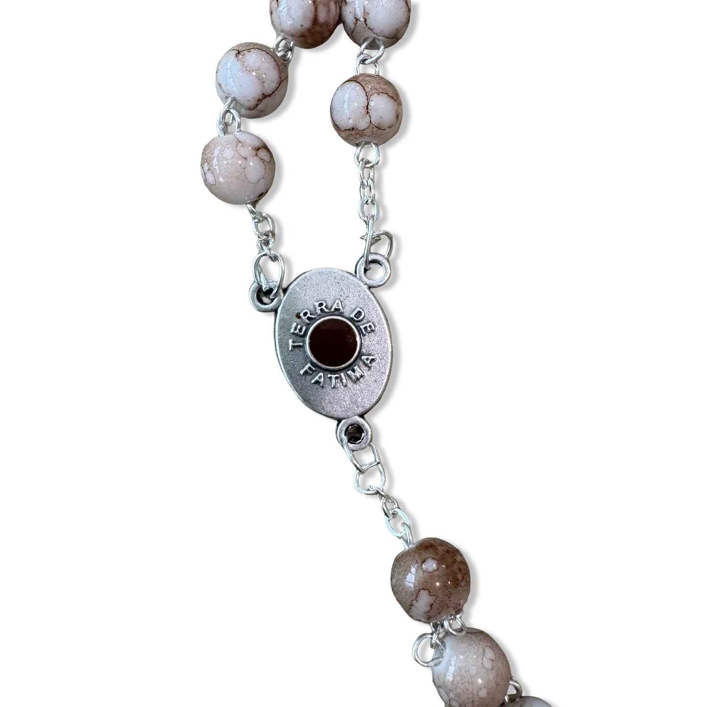 Brown Marbled Fatima Rosary with Soil