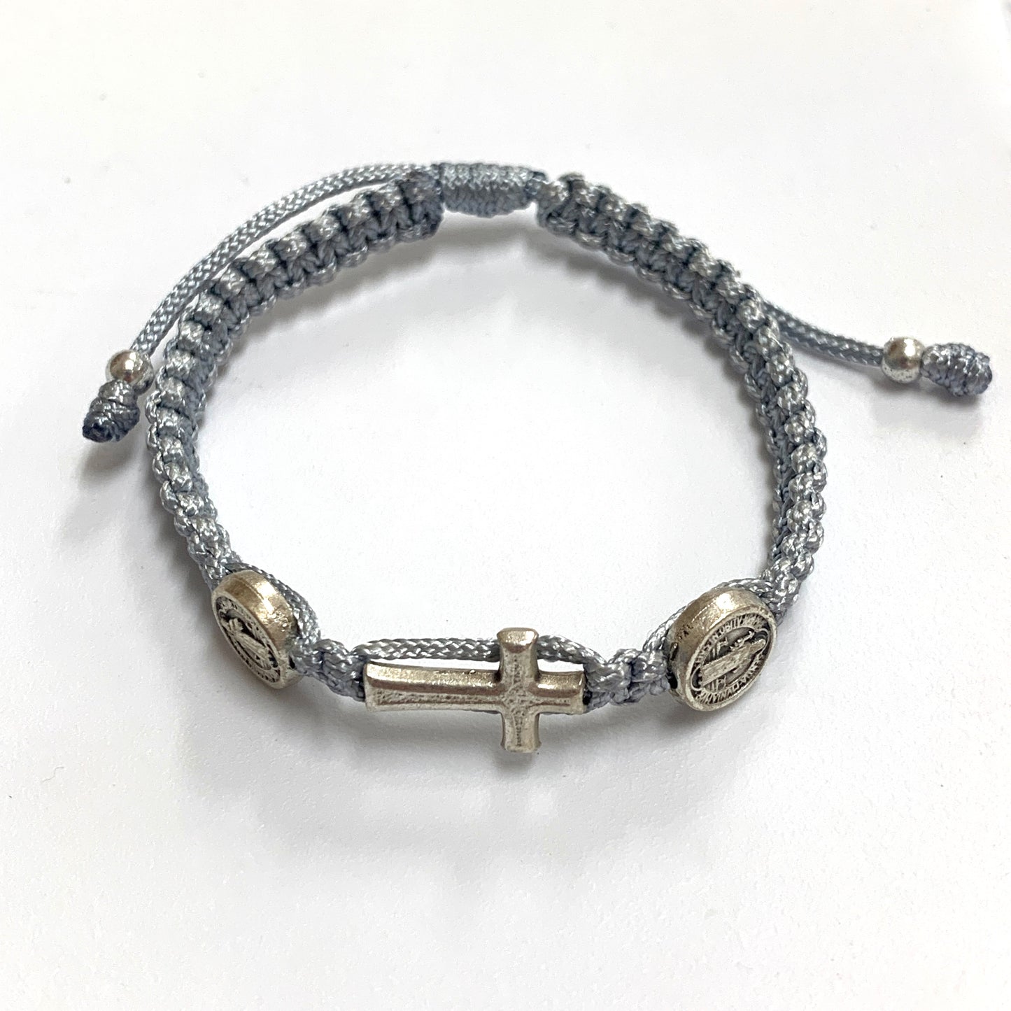 Braided Bracelet with St. Benedict Medal and Metal Cross of Assorted Colors