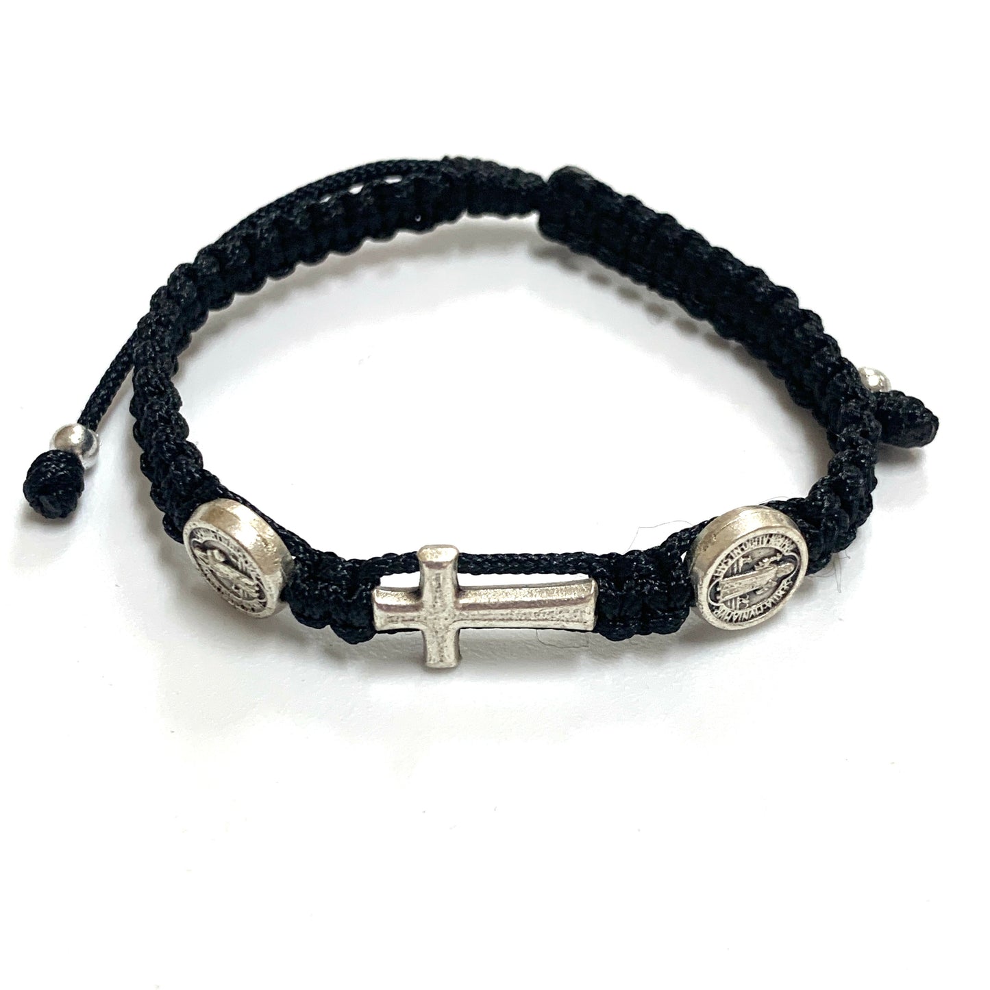Braided Bracelet with St. Benedict Medal and Metal Cross of Assorted Colors