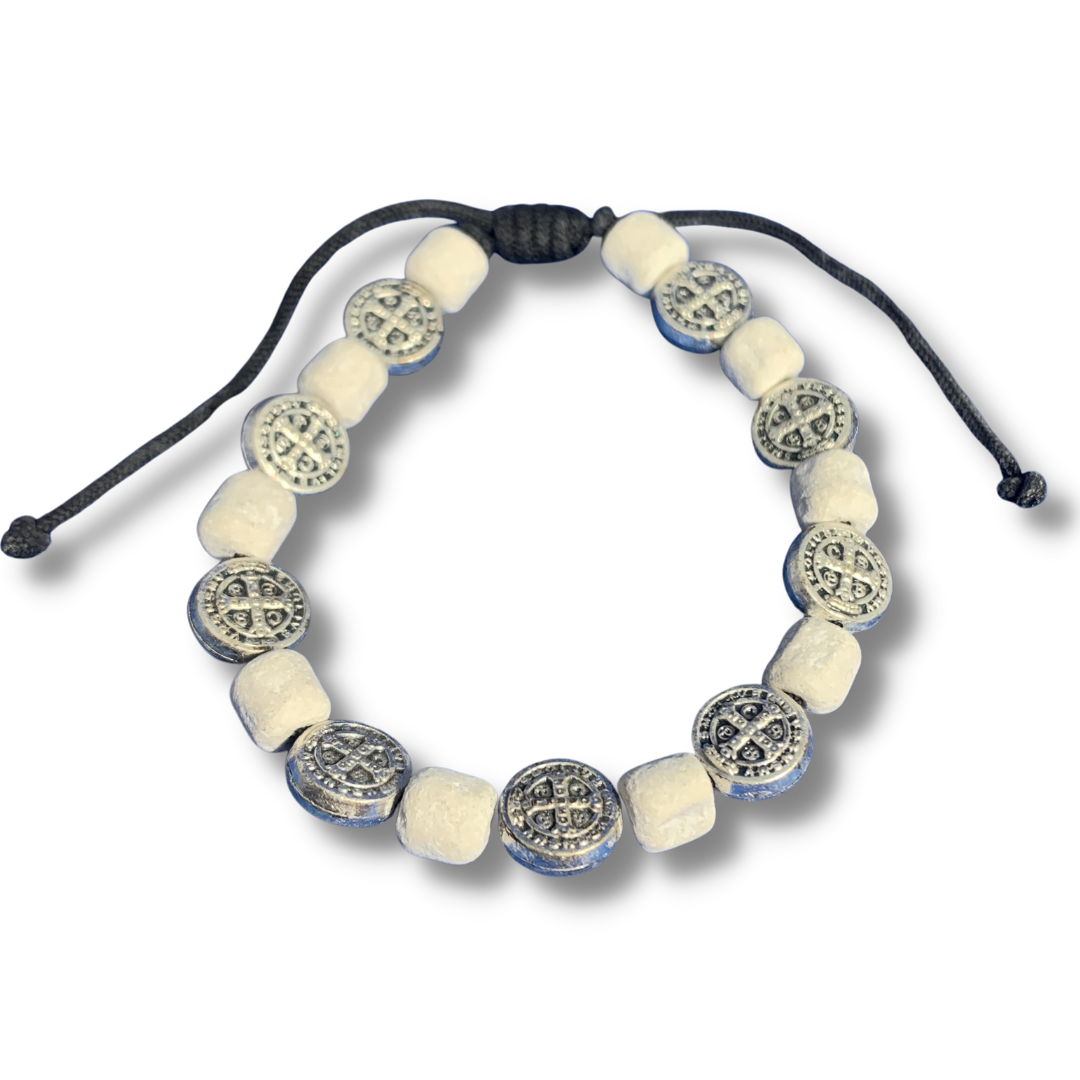 Stone and St. Benedict Medal Bracelet of Assorted Colors