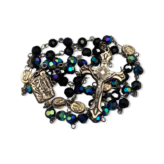 Crystal Lourdes Rosary with Fleur de Lis Crucifix