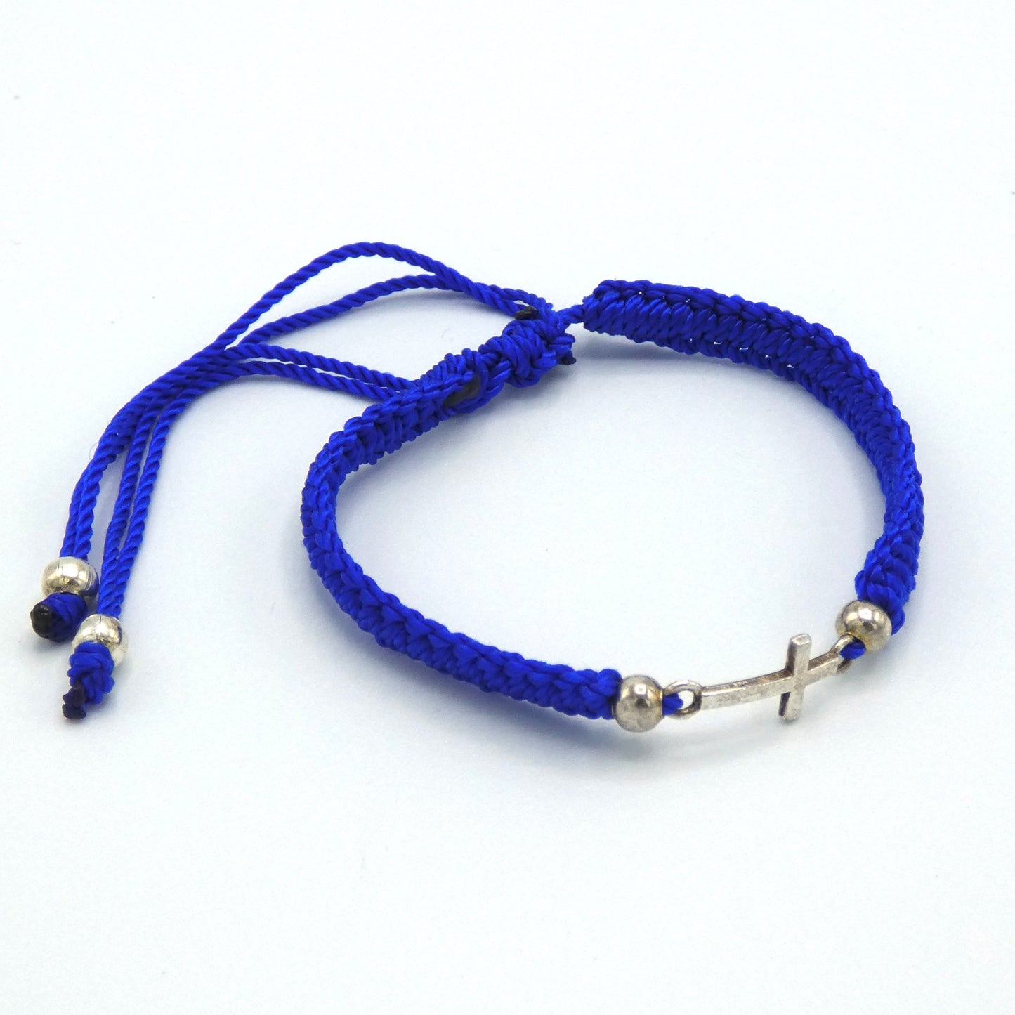 Braided Bracelet of Assorted Colors with Metal Cross
