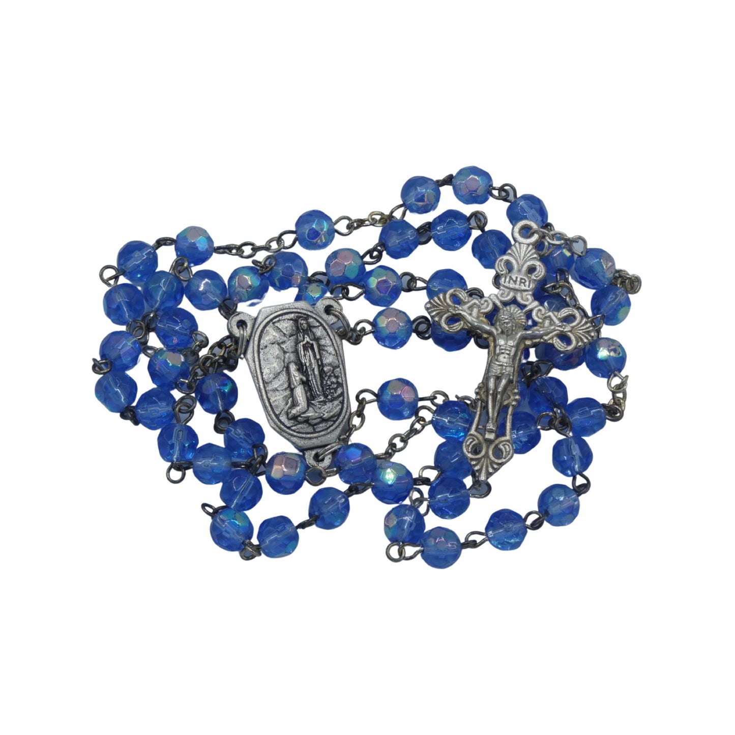 Blue Crystal Lourdes Rosary with Water