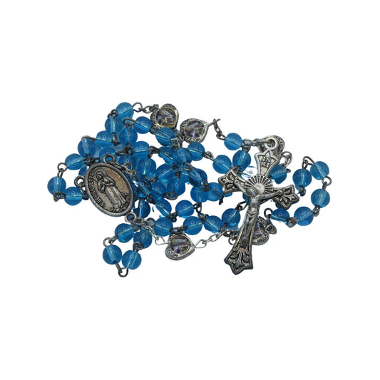 Blue Lourdes Rosary with Hearts