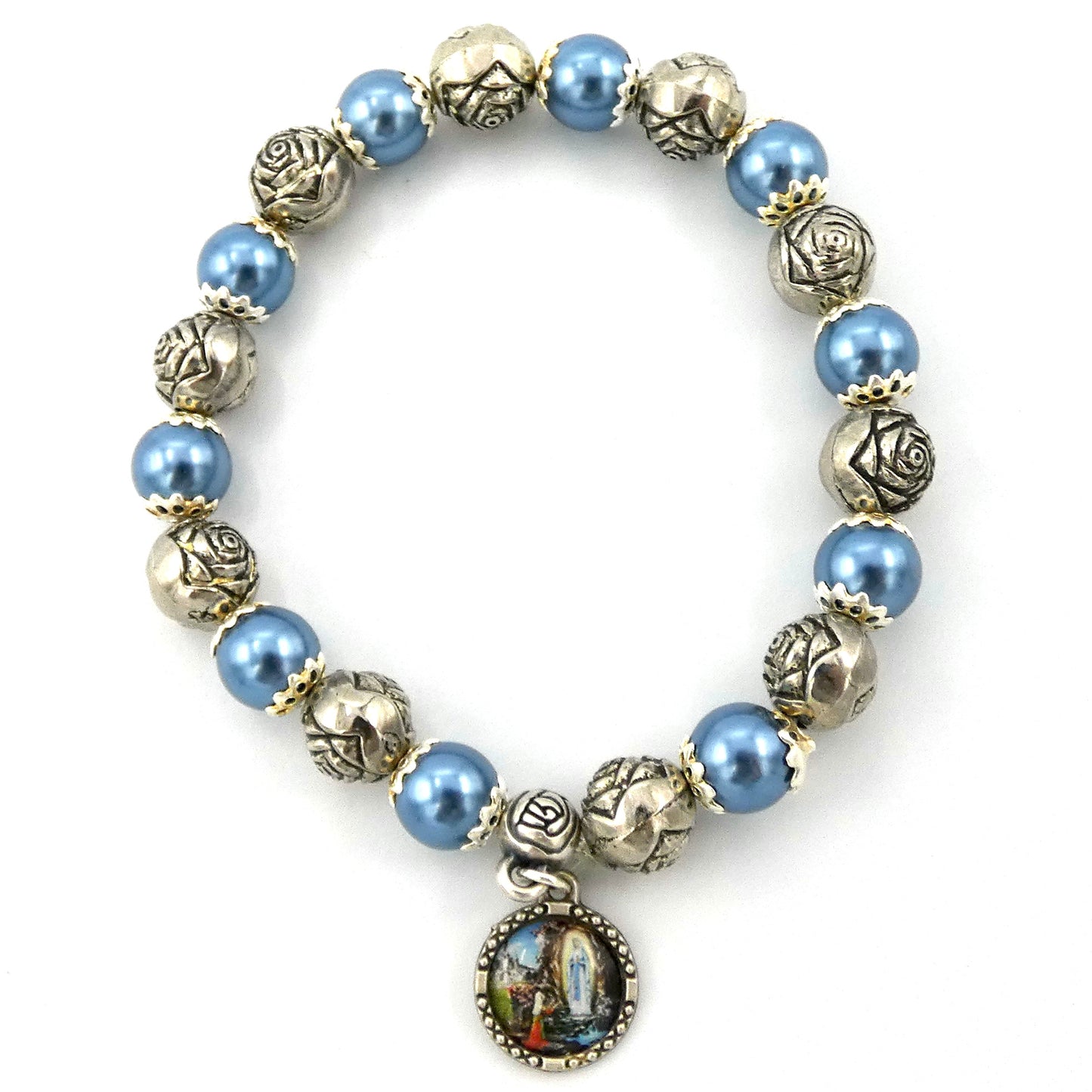 Pearl and Rose Lourdes Decade Rosary Bracelet of Assorted Colors