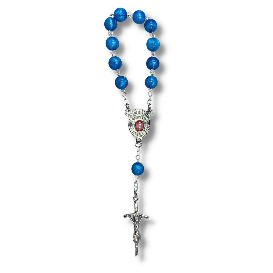 Round Marble St. Faustina Decade Rosary with Relic and Holy Card
