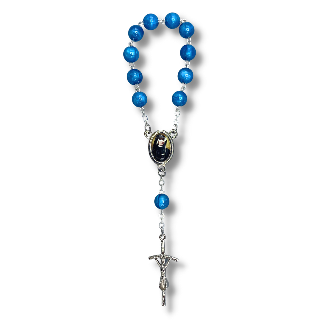 Round Marble St. Faustina Decade Rosary with Relic and Holy Card