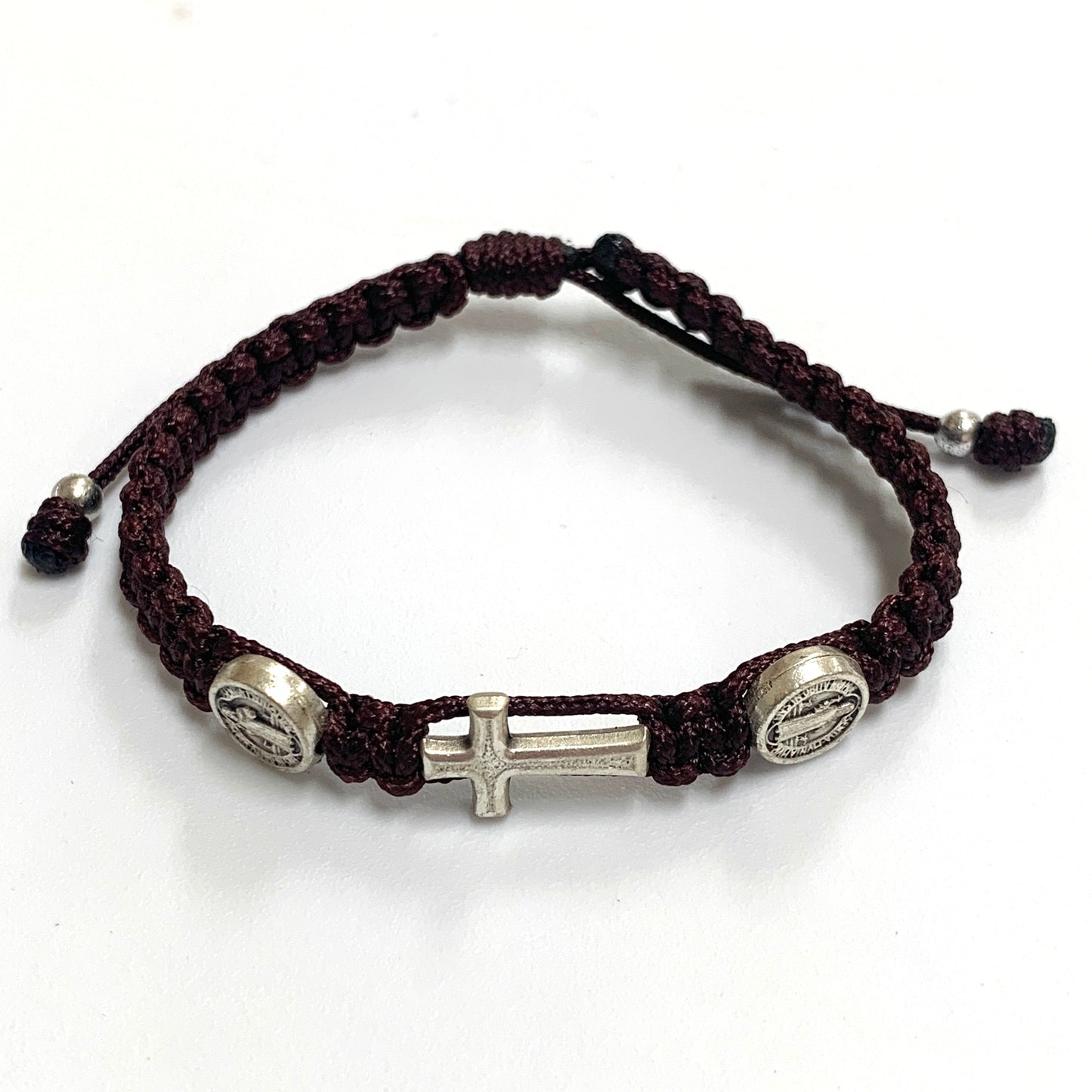 Braided Bracelet with St. Benedict Medal and Metal Cross of Assorted Colors