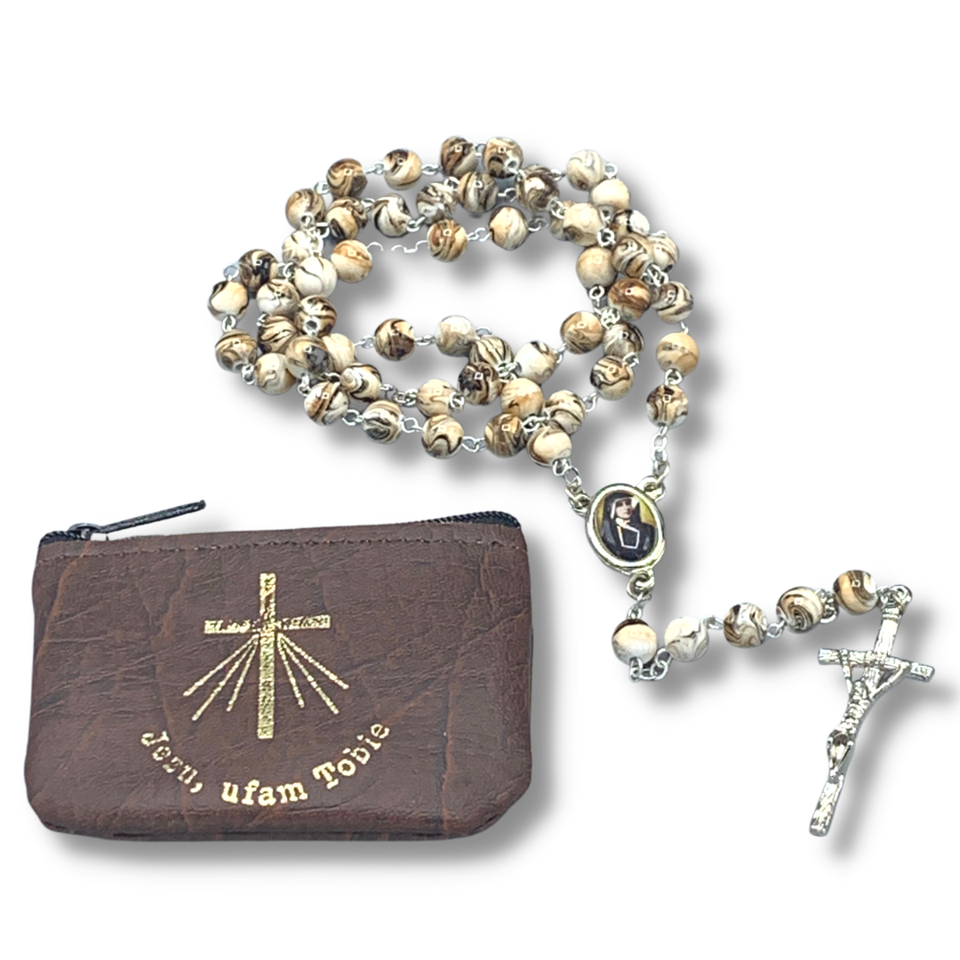 Marble St. Faustina Rosary with Relic and Pouch