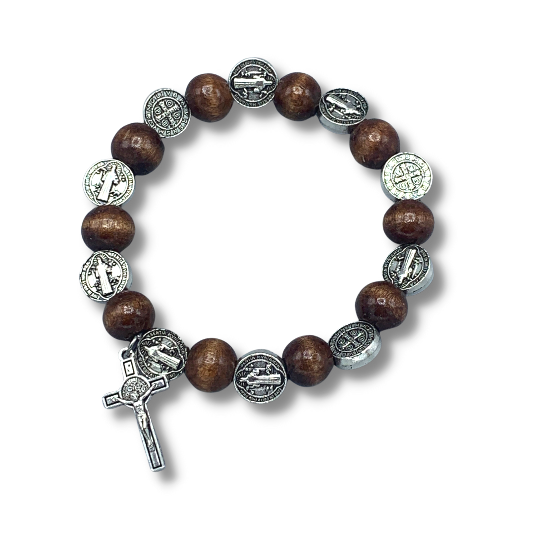 St. Benedict Decade Rosary Bracelet with Hanging Crucifix