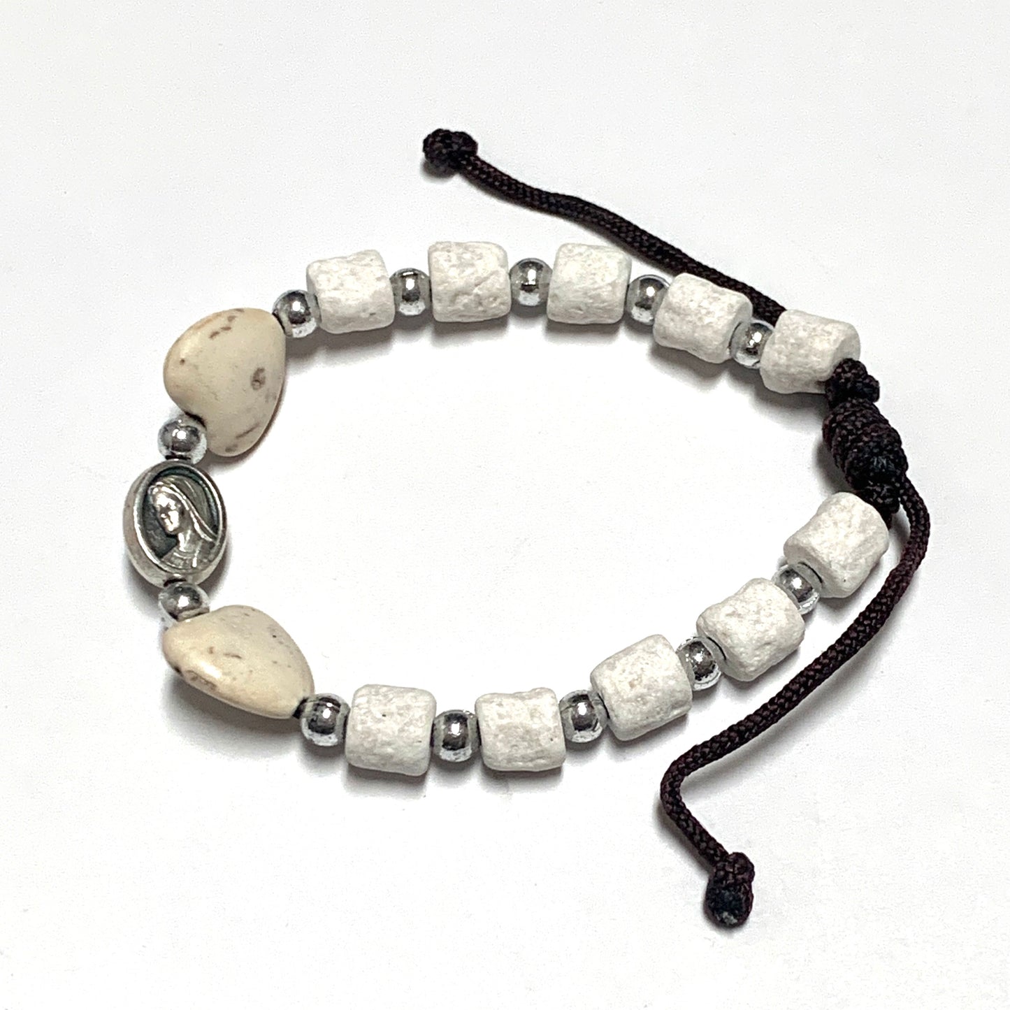 Stone Heart Queen of Peace Decade Rosary Bracelet of Assorted Colors