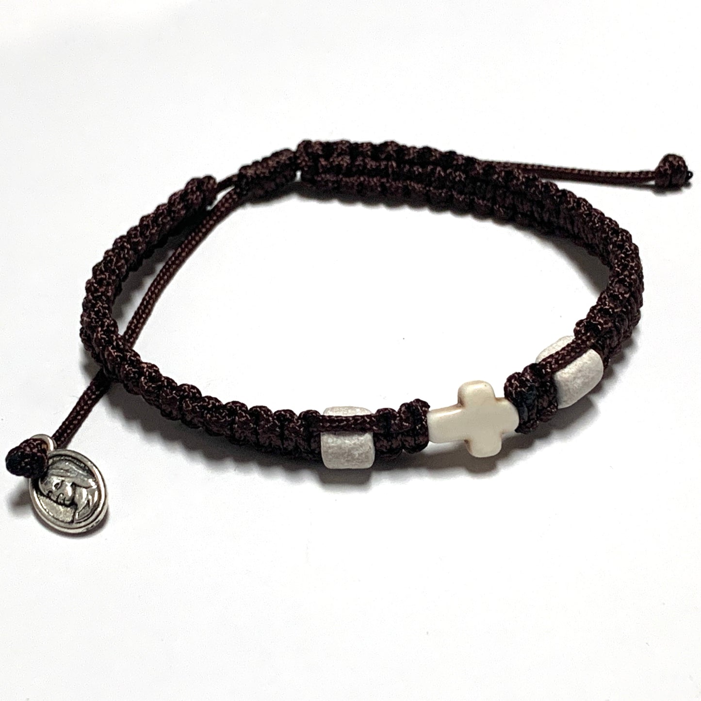 Stone and Cross Braided Cord Bracelet of Assorted Colors